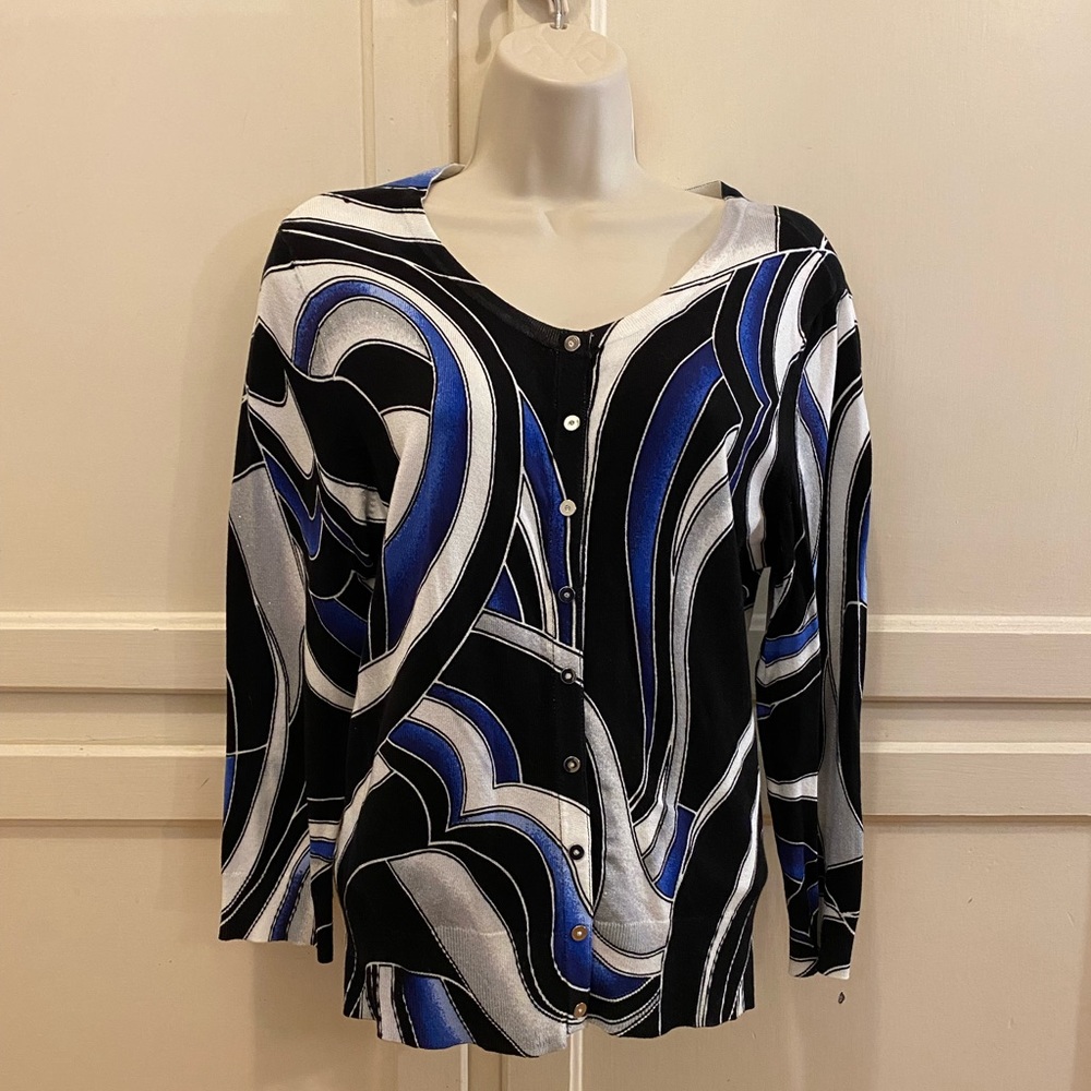 WHBM Blue Whit & Black Sweater